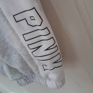 VS PINK Victoria’s Secret Drawstring Sweatpants Lounge Pants Gray White Stripe